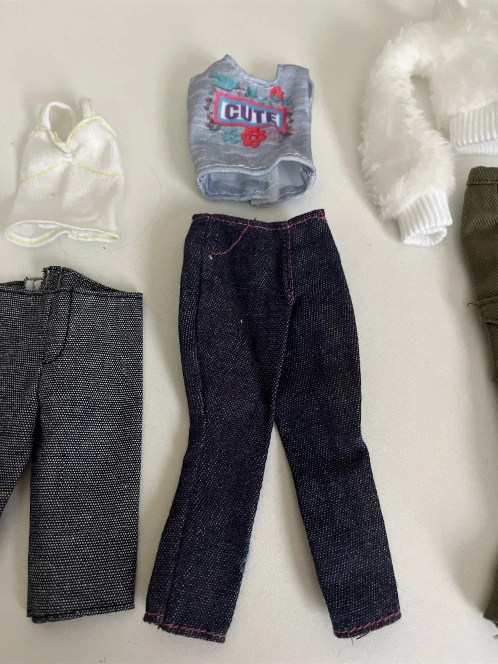 Barbie Accessories Lot Clothing Pants Capris Cargo Crop Top Fur Coat Purse 7 Pce